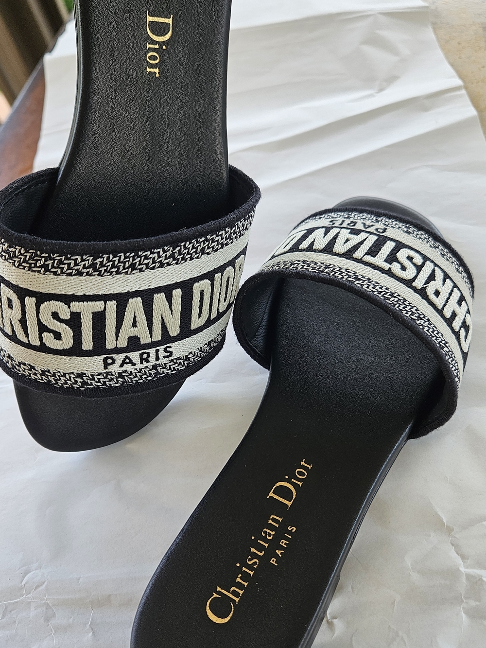 Dior Black & Ivory Logo Slide Sandals